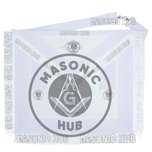 Masonic Past Master Apron – Freemason All White Fringe Regalia with Embroidery