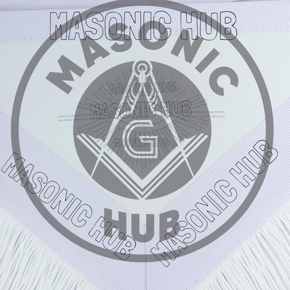 Masonic Past Master Apron – Freemason All White Fringe Regalia with Embroidery