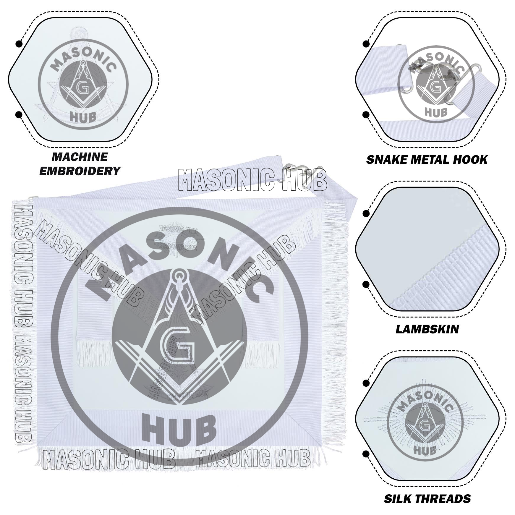Masonic Past Master Apron – Freemason All White Fringe Regalia with Embroidery Masonic Hub