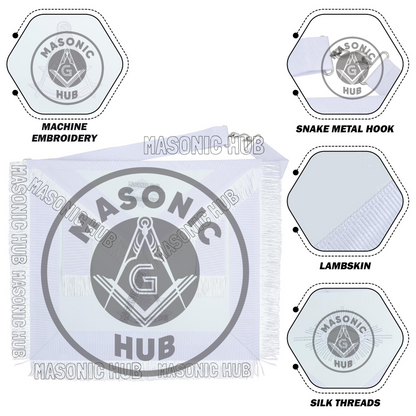 Masonic Past Master Apron – Freemason All White Fringe Regalia with Embroidery