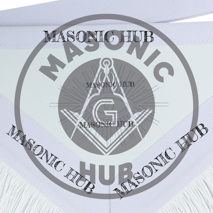 Master Mason Masonic Apron – All White Fringe Machine Embroidery All-Seeing Eye