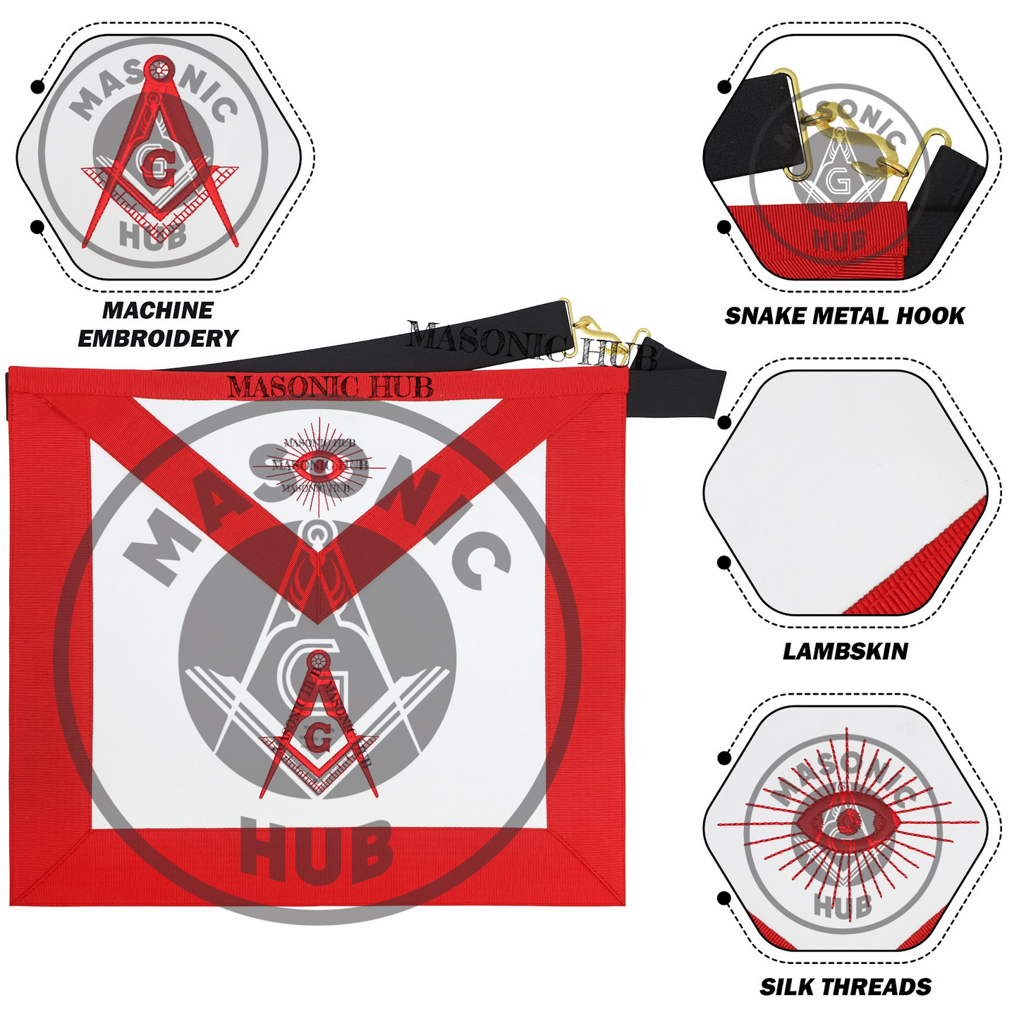 Scottish Rite Master Mason Apron – Red Lodge with All-Seeing Eye Compass Square