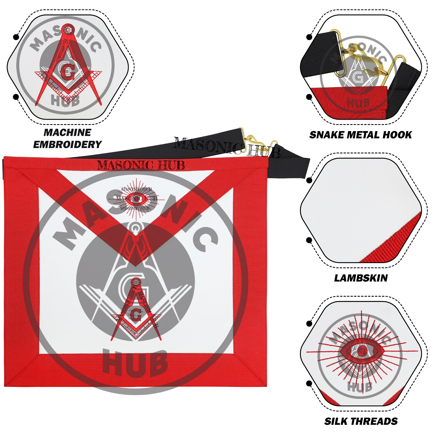 Scottish Rite Master Mason Apron – Red Lodge with All-Seeing Eye Compass Square Masonic Hub