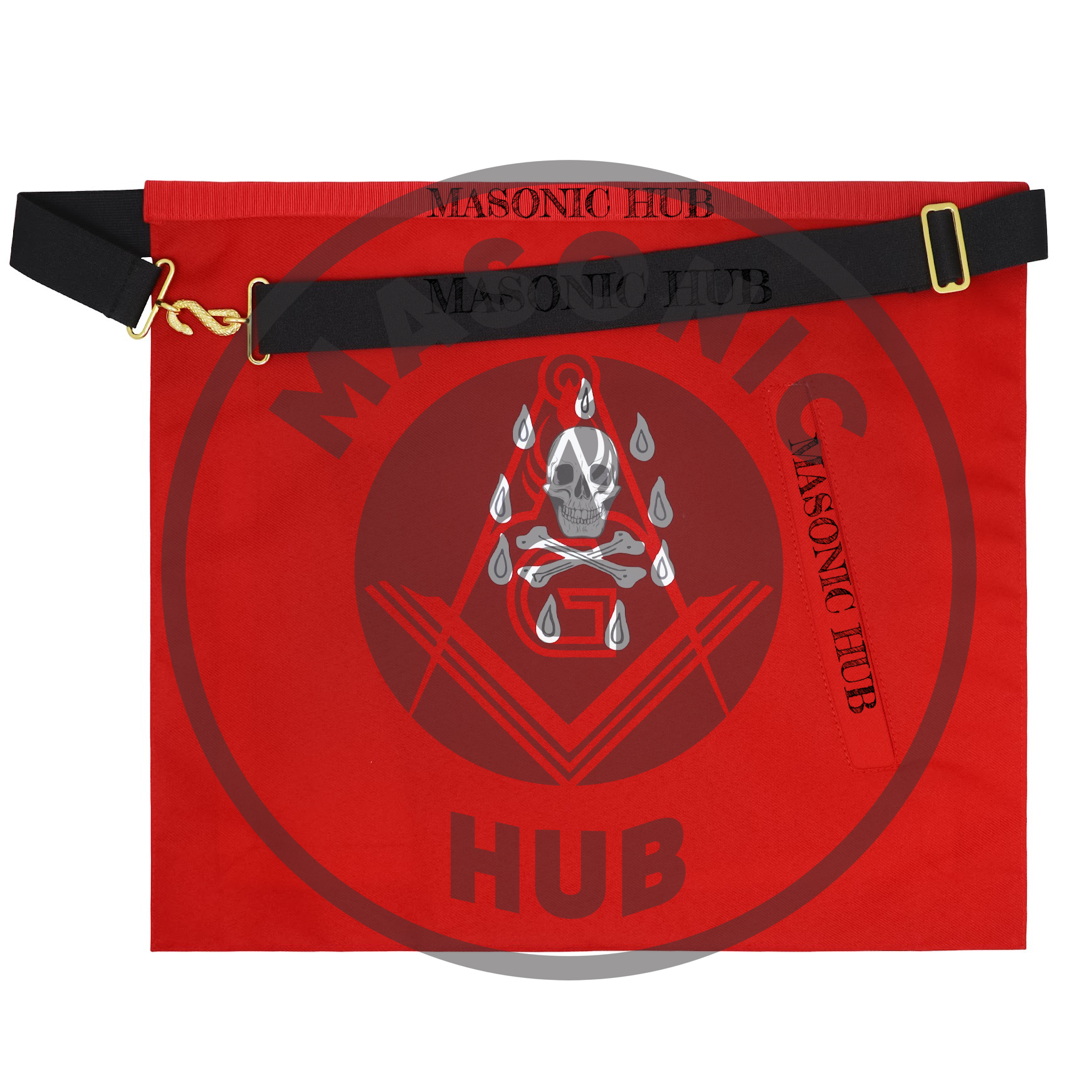 Masonic Master Mason Apron – Red Ribbon Dress Apron with Machine Embroidered Masonic Hub