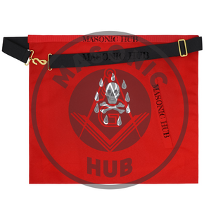 Masonic Master Mason Apron – Red Ribbon Dress Apron with Machine Embroidered Masonic Hub