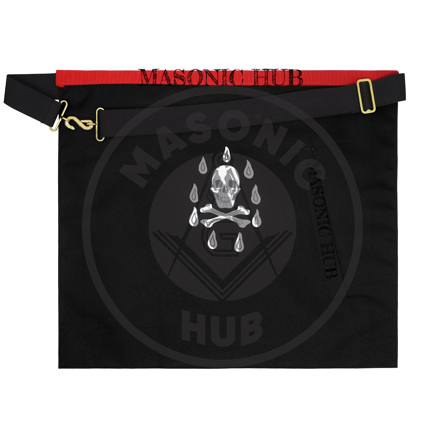 Masonic Master Mason Apron – Red Ribbon Dress Apron with Machine Embroidered