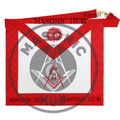 Masonic Master Mason Apron – Red Ribbon Dress Apron with Machine Embroidered Masonic Hub