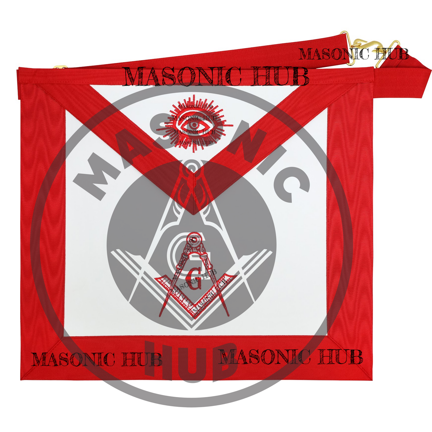 Masonic Master Mason Apron – Red Ribbon Dress Apron with Machine Embroidered