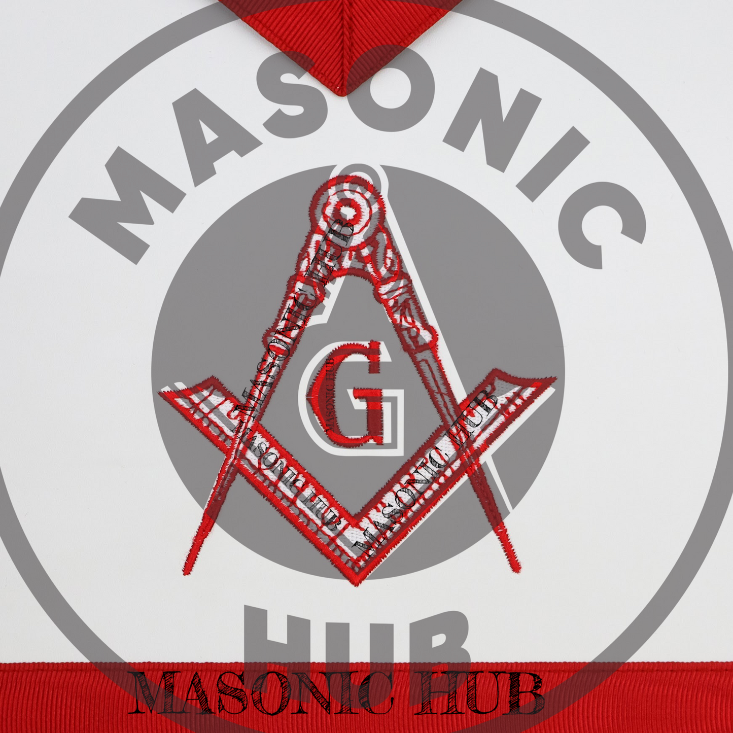 Masonic Master Mason Apron – Red Ribbon Dress Apron with Machine Embroidered