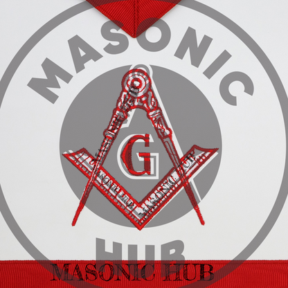Masonic Master Mason Apron – Red Ribbon Dress Apron with Machine Embroidered