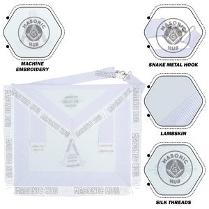Masonic Past Master Apron – Compass & Quadrant with Sun Embroidered & Fringe Masonic Hub