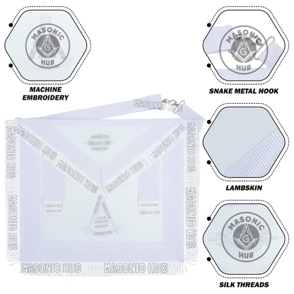 Masonic Past Master Apron – Compass & Quadrant with Sun Embroidered & Fringe