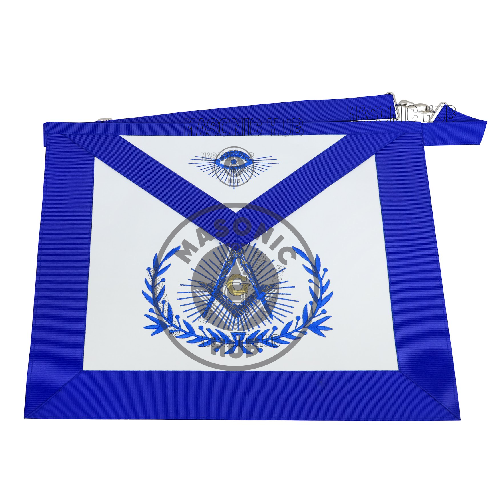 Master Mason Masonic Regalia Apron with Wreath Faux Leather, Machine Embroidered Masonic Hub