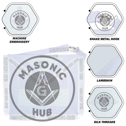 Master Mason Masonic Apron – All White Fringe Machine Embroidery All-Seeing Eye