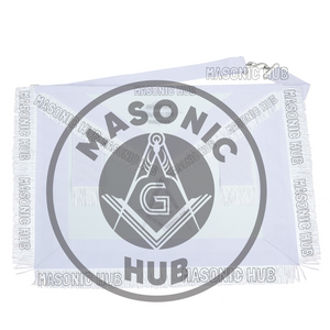 Master Mason Masonic Apron – All White Fringe Machine Embroidery All-Seeing Eye Masonic Hub