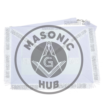 Master Mason Masonic Apron – All White Fringe Machine Embroidery All-Seeing Eye