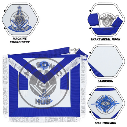 Masonic Past Master Apron – Embroidered with Metallic Silver Threads & Fringe