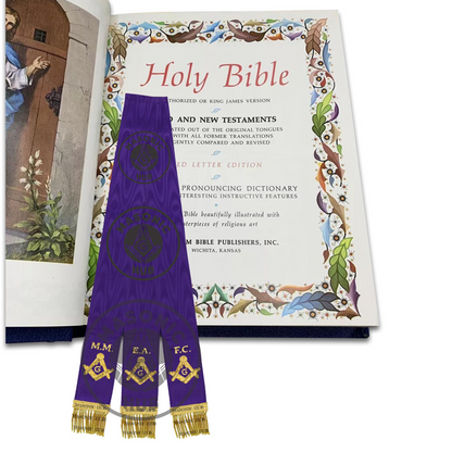 Masonic Bible Markers Hand Embroidered Purple Ribbon & Gold Bullion Threads