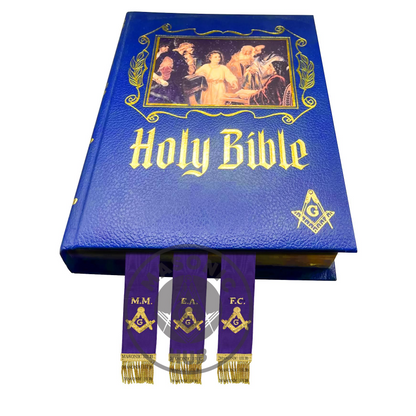 Masonic Bible Markers Hand Embroidered Purple Ribbon & Gold Bullion Threads