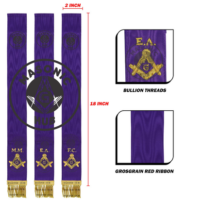 Masonic Bible Markers Hand Embroidered Purple Ribbon & Gold Bullion Threads