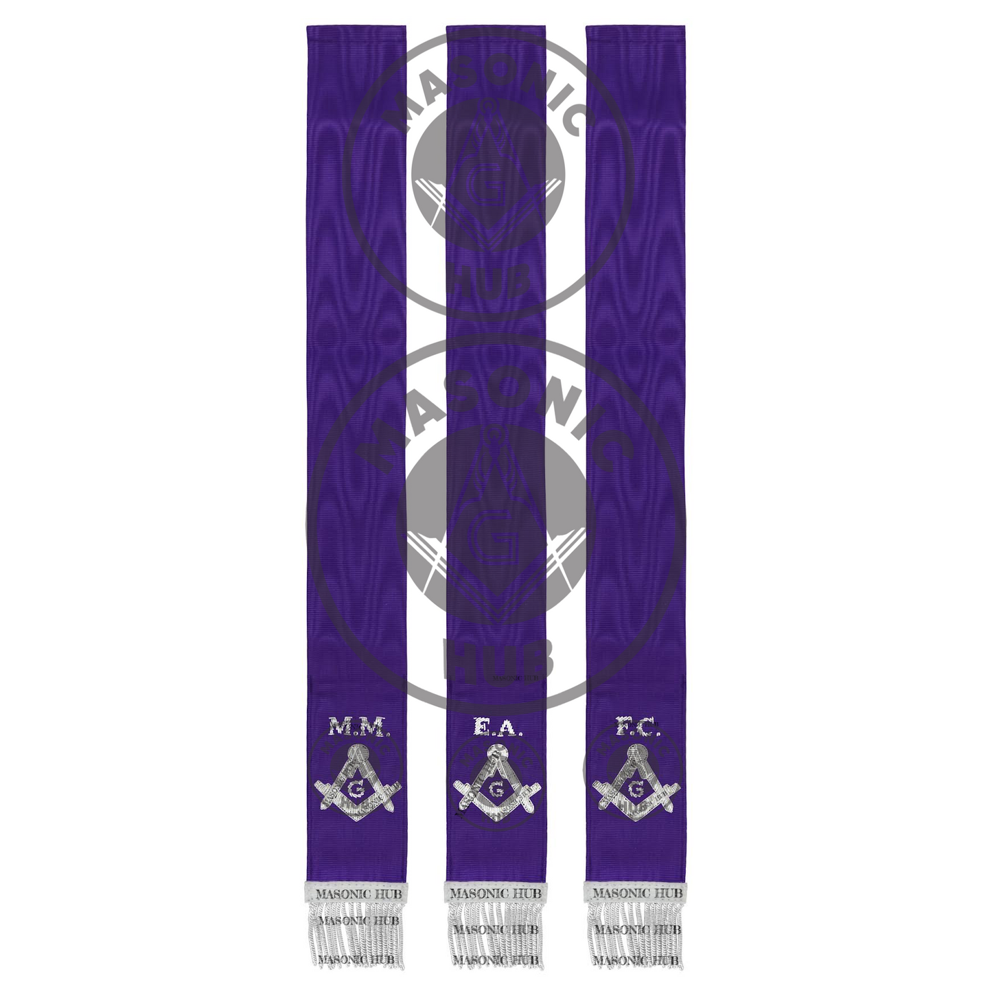 Masonic Bible Markers Hand Embroidered Purple Ribbon & Silver Bullion Threads