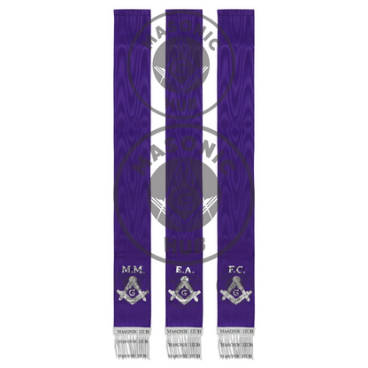 Masonic Bible Markers Hand Embroidered Purple Ribbon & Silver Bullion Threads