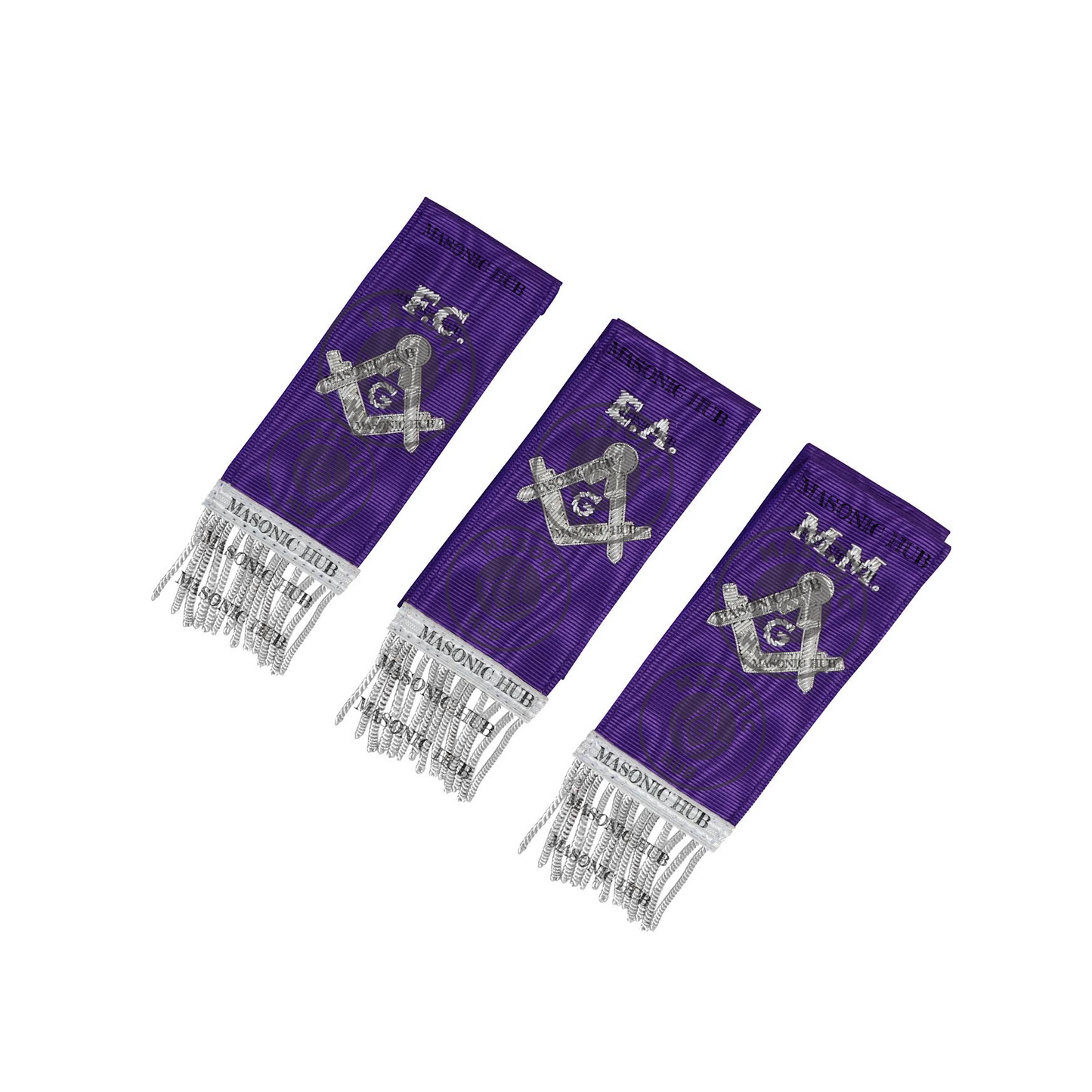 Masonic Bible Markers Hand Embroidered Purple Ribbon & Silver Bullion Threads