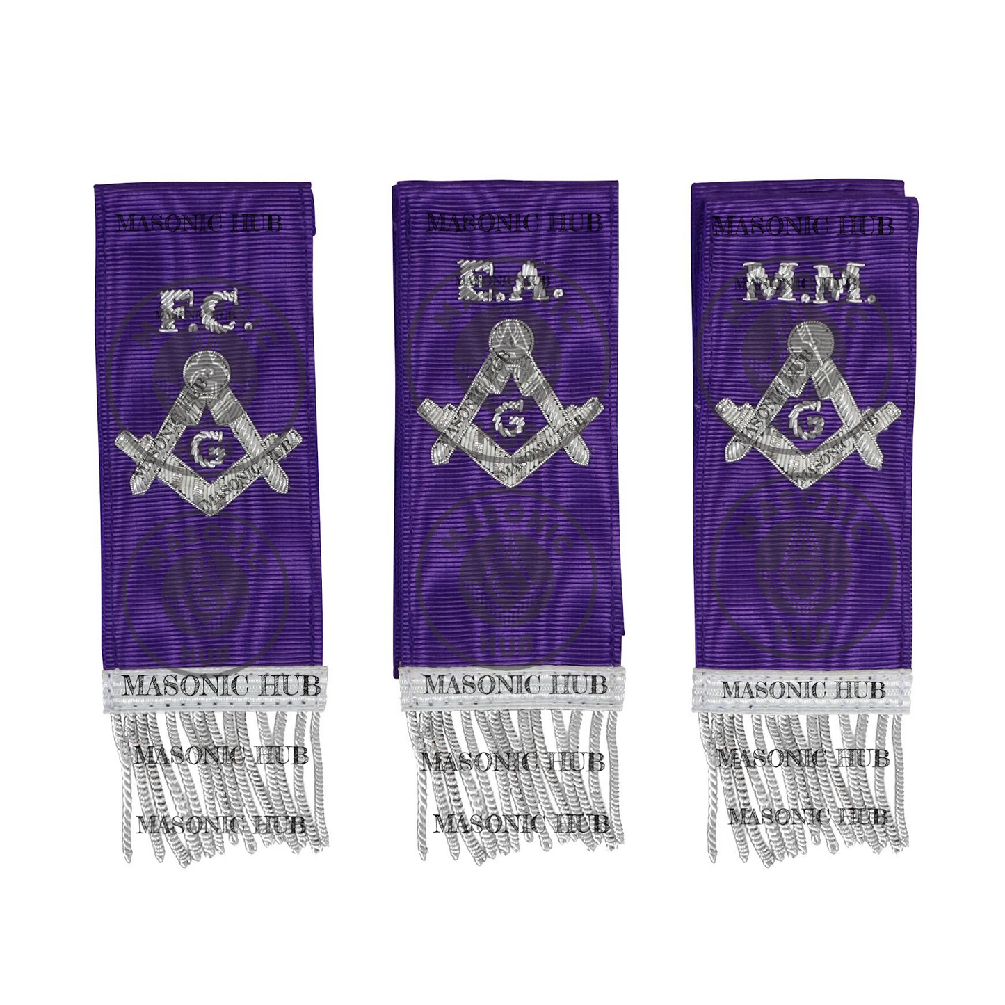 Masonic Bible Markers Hand Embroidered Purple Ribbon & Silver Bullion Threads