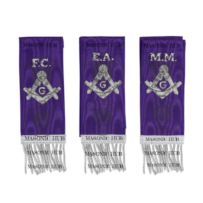 Masonic Bible Markers Hand Embroidered Purple Ribbon & Silver Bullion Threads