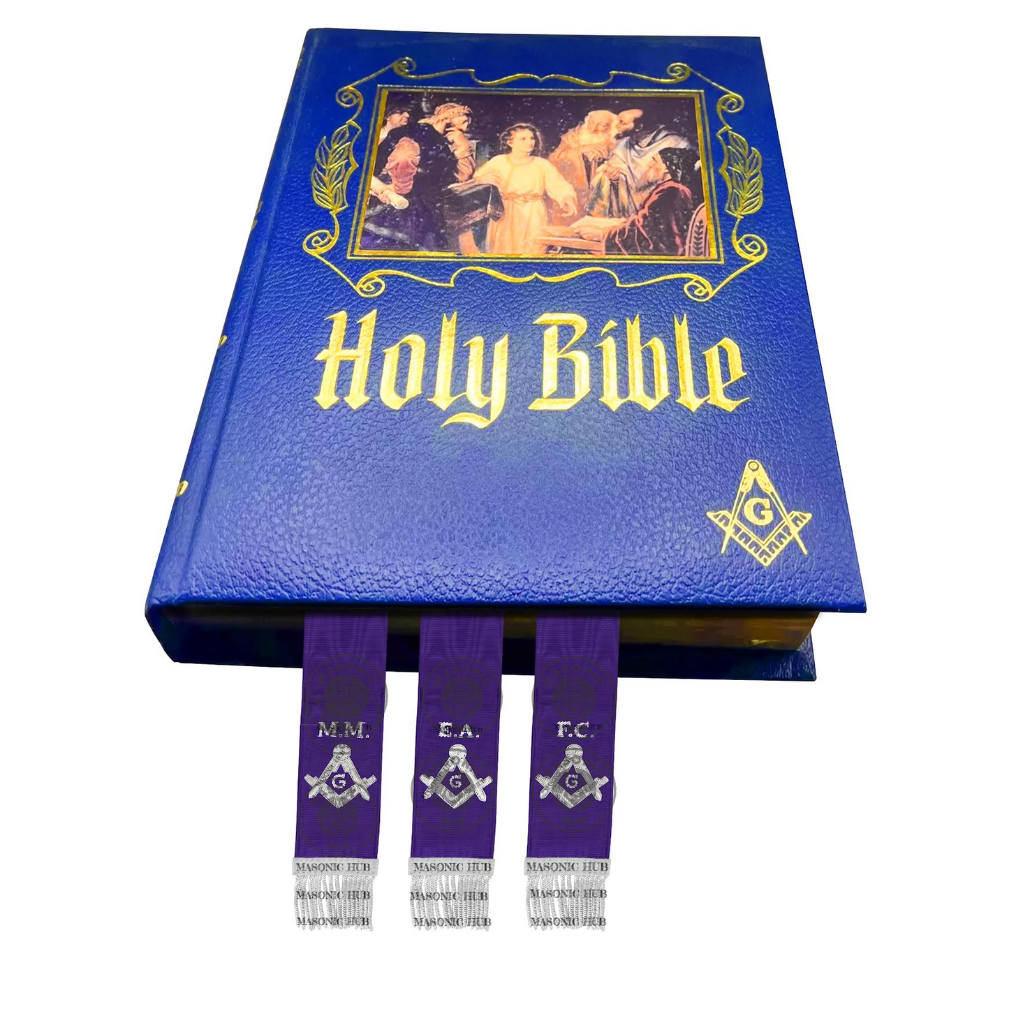 Masonic Bible Markers Hand Embroidered Purple Ribbon & Silver Bullion Threads