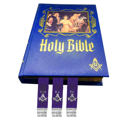 Masonic Bible Markers Hand Embroidered Purple Ribbon & Silver Bullion Threads