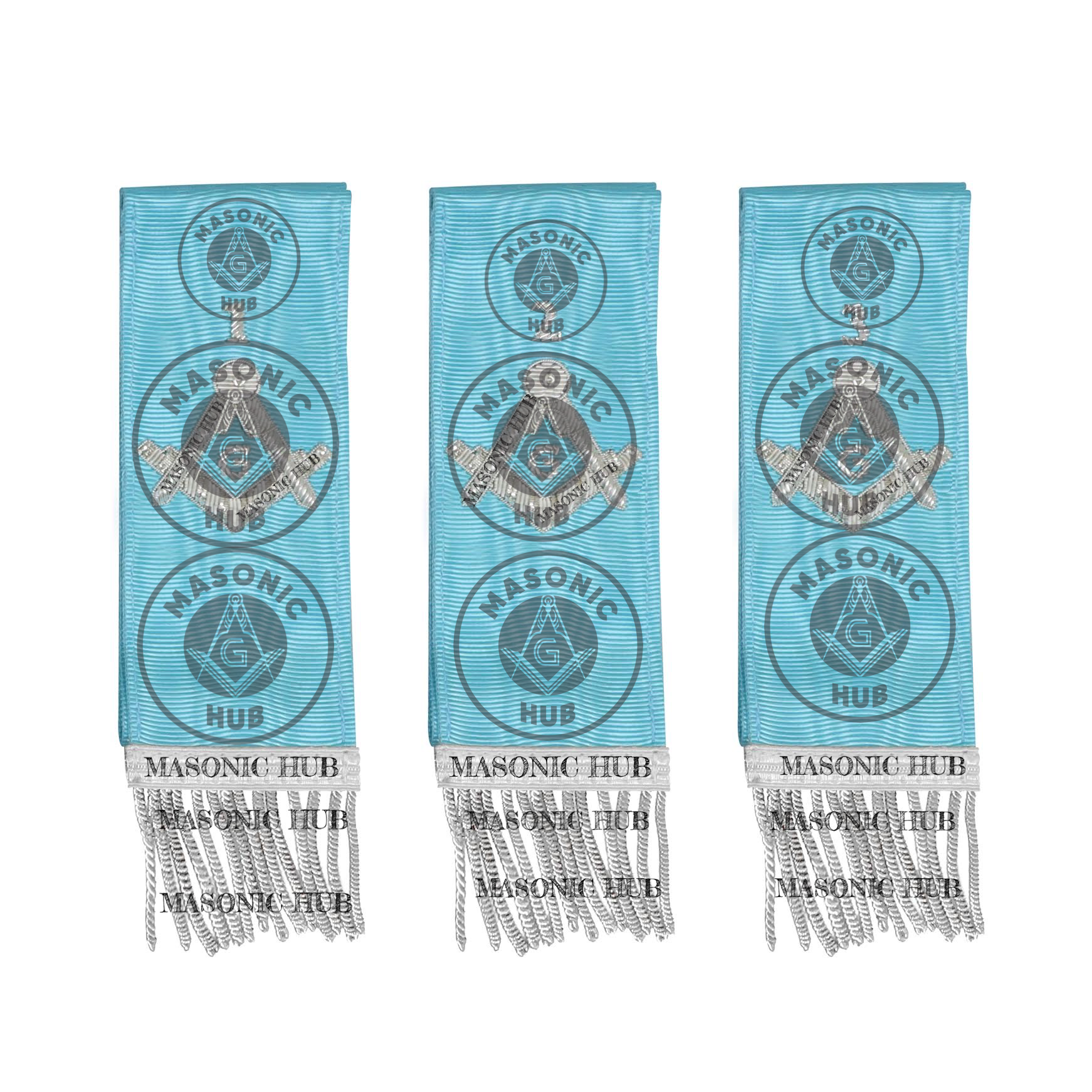 Freemason Light Blue Bible Marker Ribbons with Embroidered Square & Compass Masonic Hub