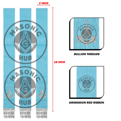 Freemason Light Blue Bible Marker Ribbons with Embroidered Square & Compass