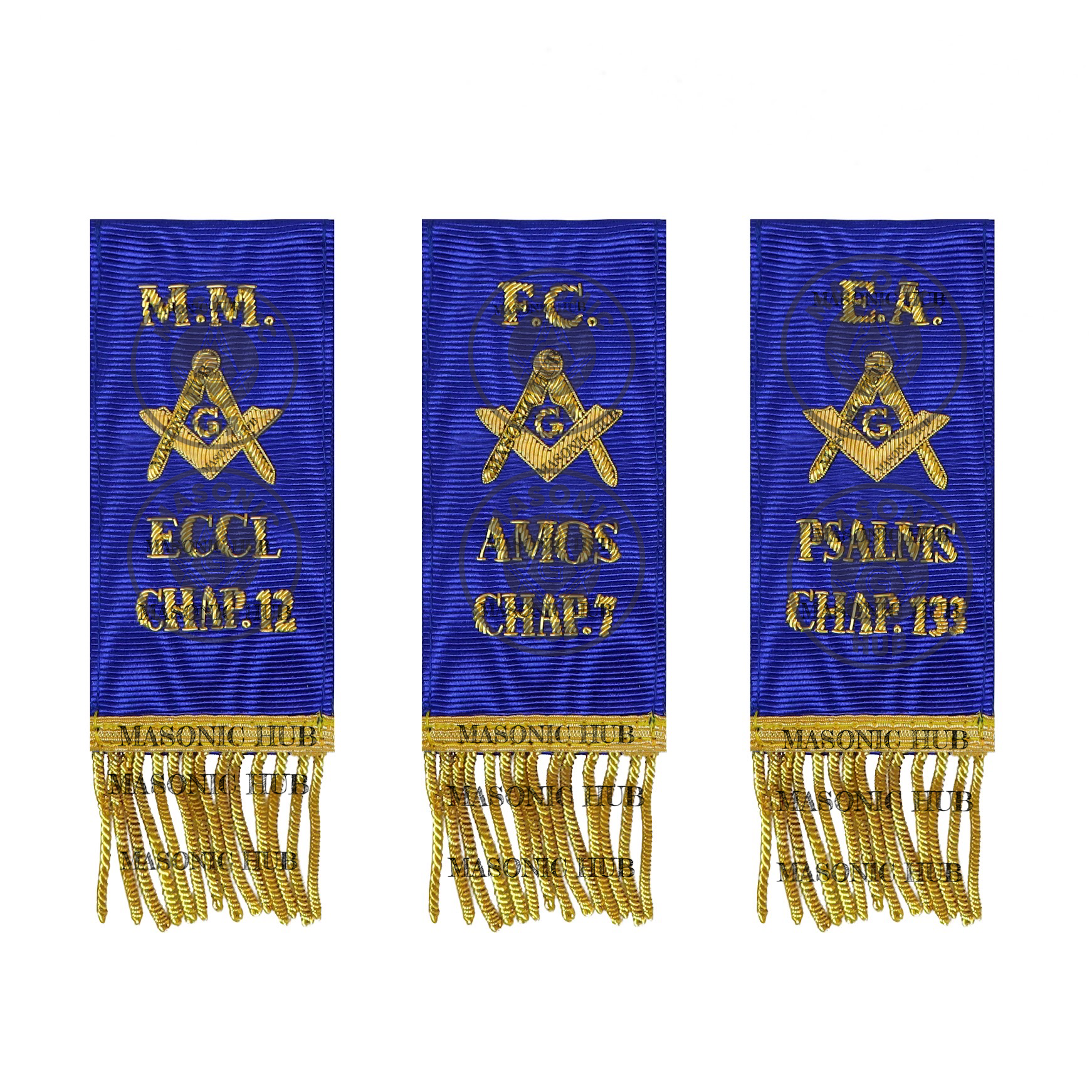 Masonic Blue Lodge Bible Markers Set of 3 – Hand Embroidered EA, FC & MM Masonic Hub