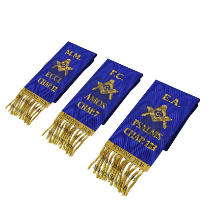 Masonic Blue Lodge Bible Markers Set of 3 – Hand Embroidered EA, FC & MM