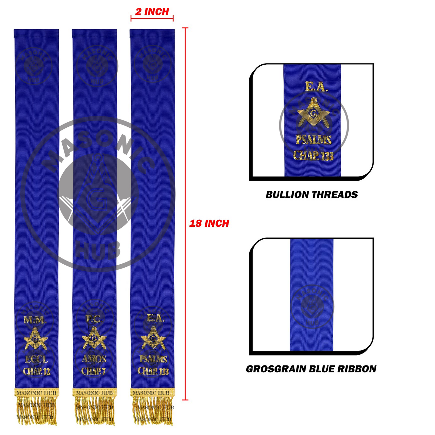 Masonic Blue Lodge Bible Markers Set of 3 – Hand Embroidered EA, FC & MM