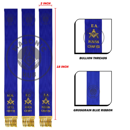 Masonic Blue Lodge Bible Markers Set of 3 – Hand Embroidered EA, FC & MM