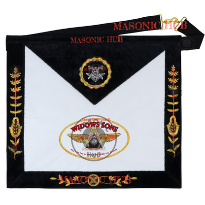 Widows Sons Masonic Regalia Lambskin Apron – Black Velvet with Gold Embroidery