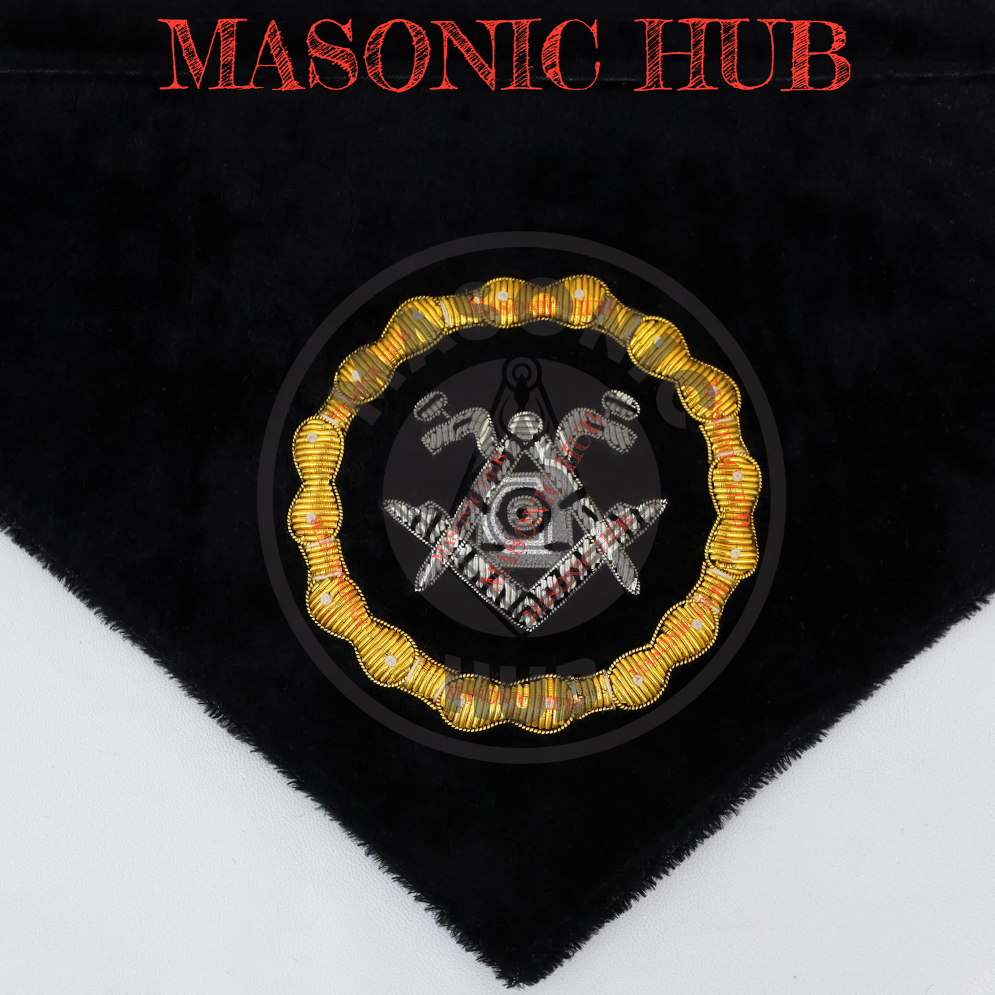 Widows Sons Masonic Regalia Lambskin Apron – Black Velvet with Gold Embroidery