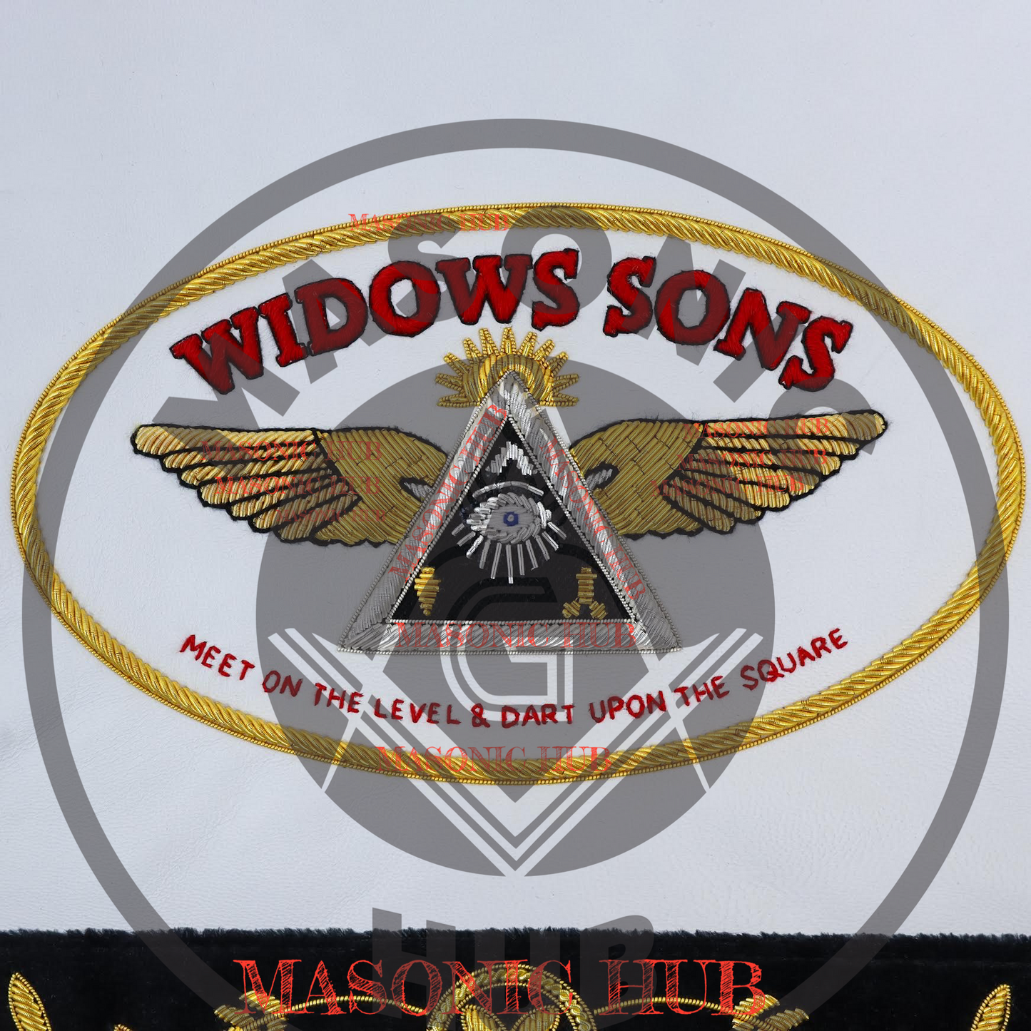 Widows Sons Masonic Regalia Lambskin Apron – Black Velvet with Gold Embroidery