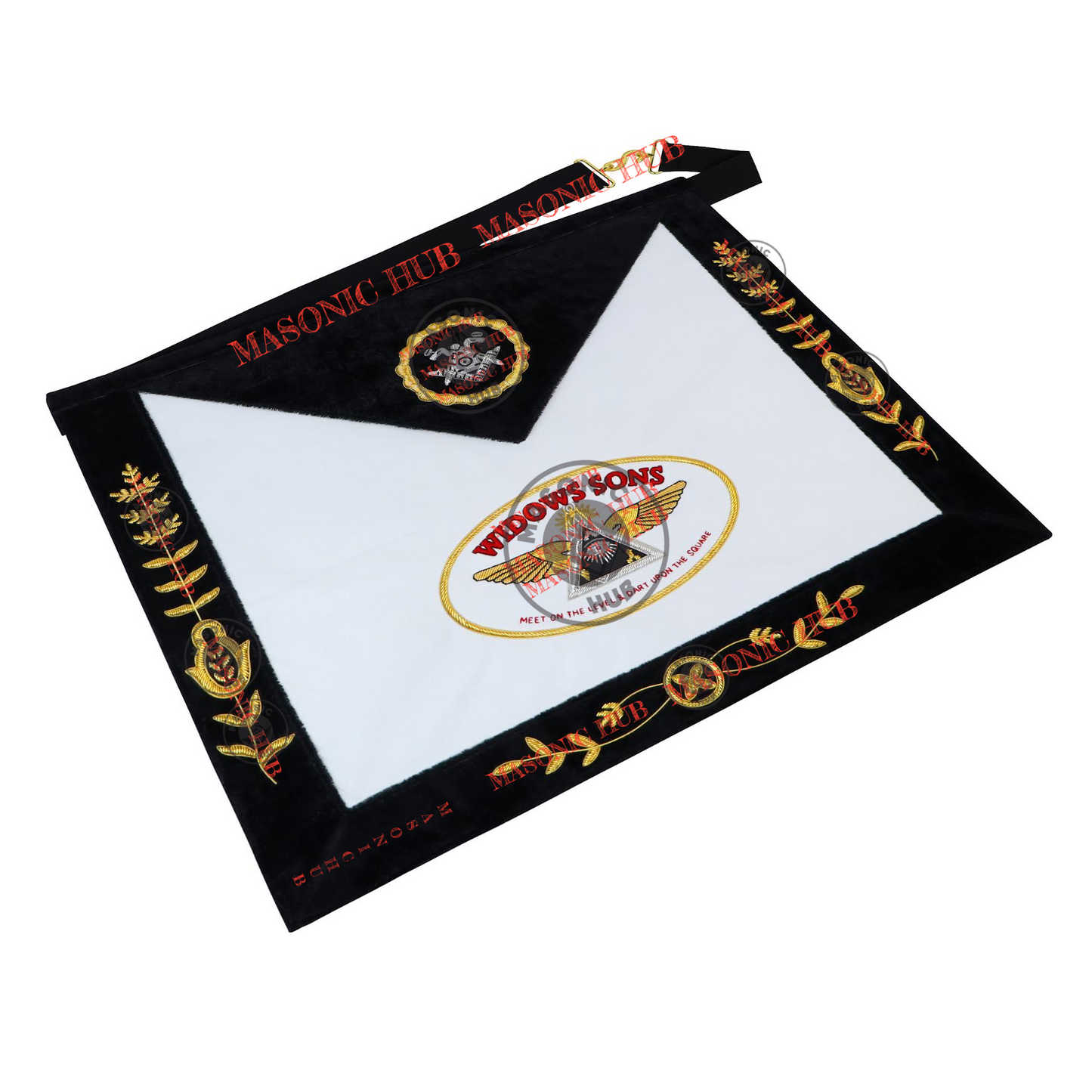 Widows Sons Masonic Regalia Lambskin Apron – Black Velvet with Gold Embroidery