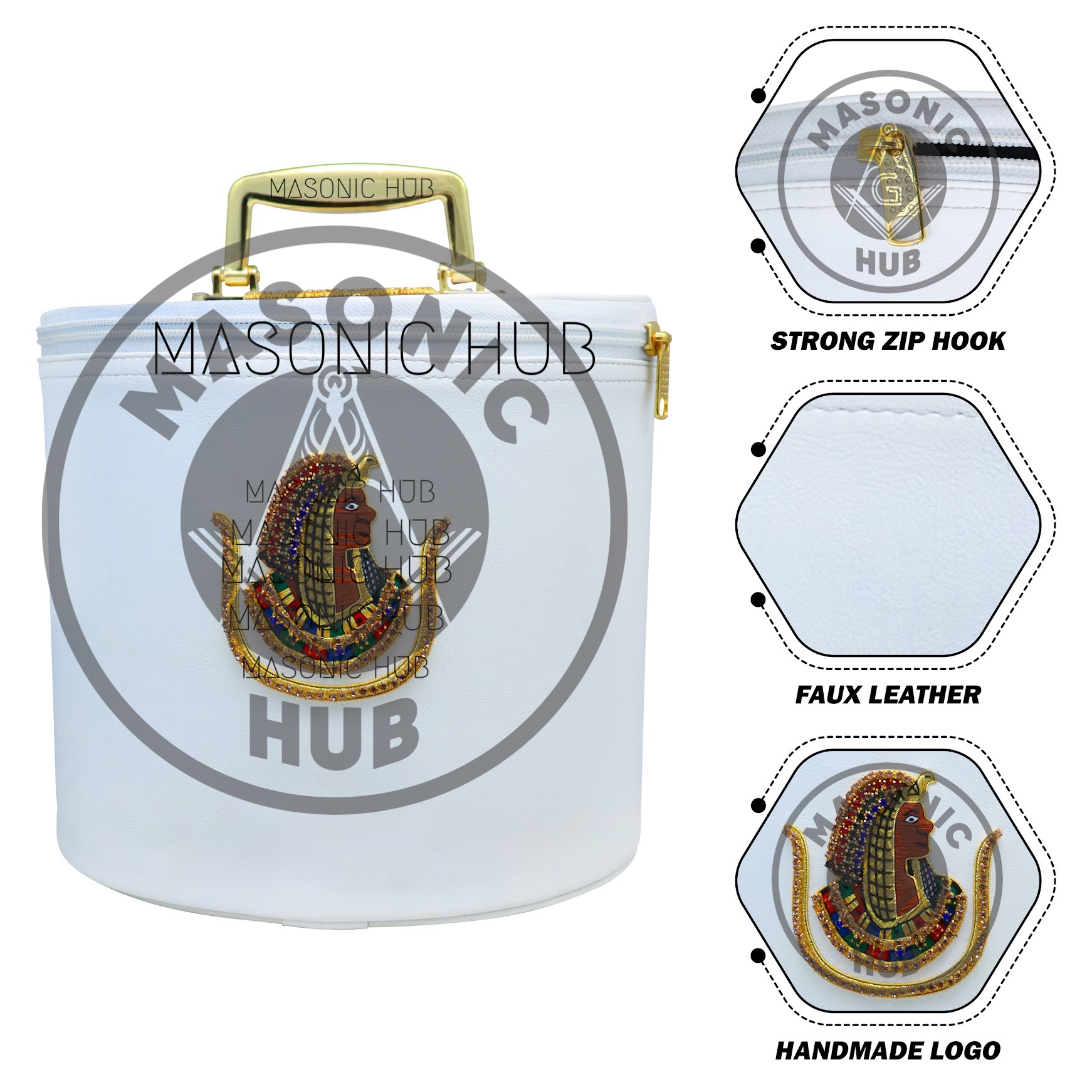 Handmade White Fez Case for Daughters of Isis – Premium Masonic Regalia Storage Masonic Hub