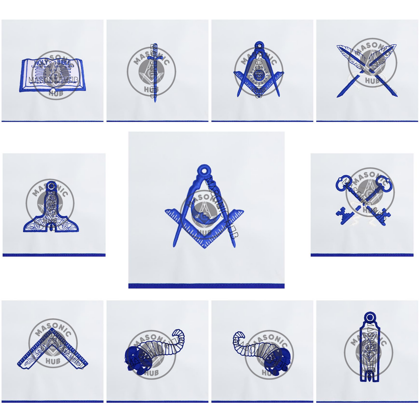 Texas Regulation Masonic Officer Apron Set – Blue Lodge Regalia (11 Pieces) Silk Threads Embroidered