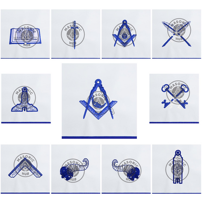 Texas Regulation Masonic Officer Apron Set – Blue Lodge Regalia (11 Pieces) Silk Threads Embroidered