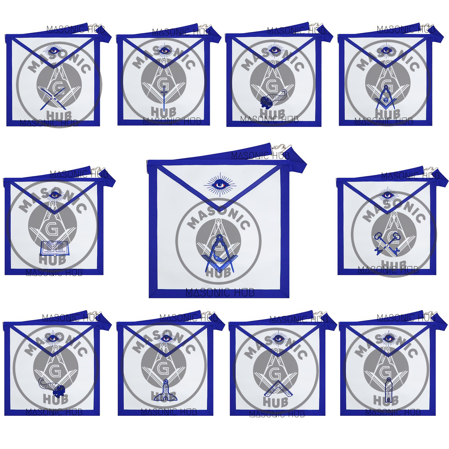 Texas Regulation Masonic Officer Apron Set – Blue Lodge Regalia (11 Pieces) Silk Threads Embroidered