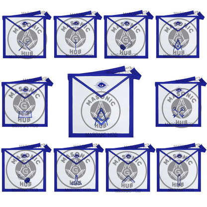 Texas Regulation Masonic Officer Apron Set – Blue Lodge Regalia (11 Pieces) Silk Threads Embroidered