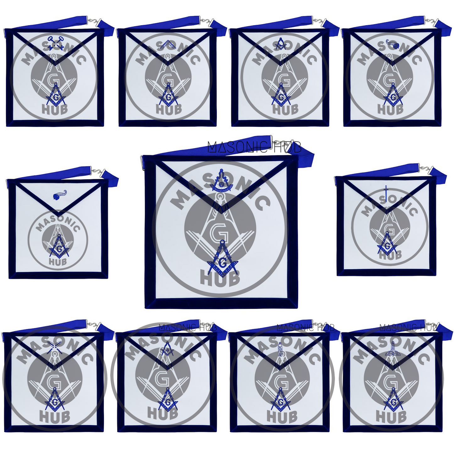 Texas Regulation Masonic Officer Apron Set – Blue Lodge Regalia (11 Pieces)