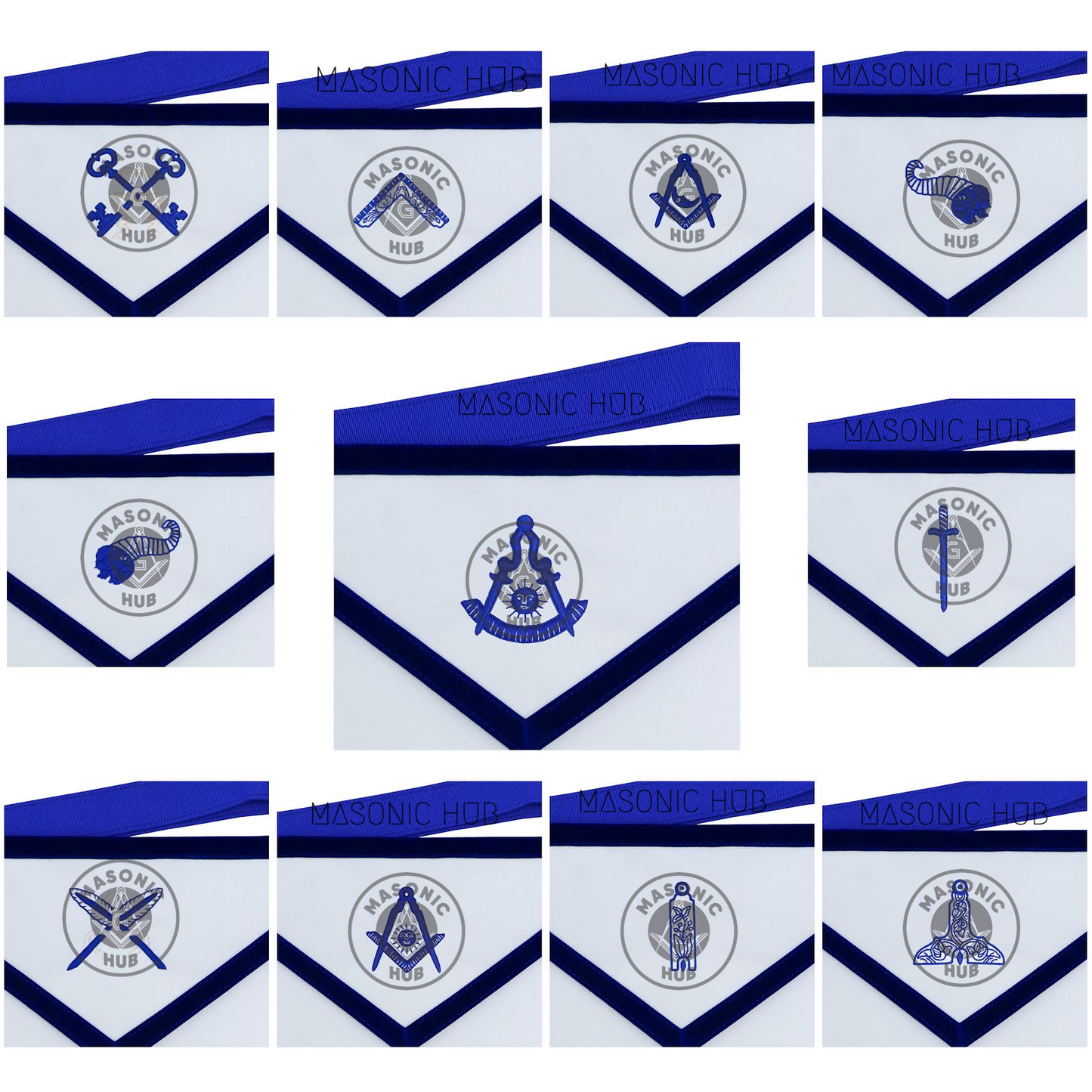 Texas Regulation Masonic Officer Apron Set – Blue Lodge Regalia (11 Pieces)