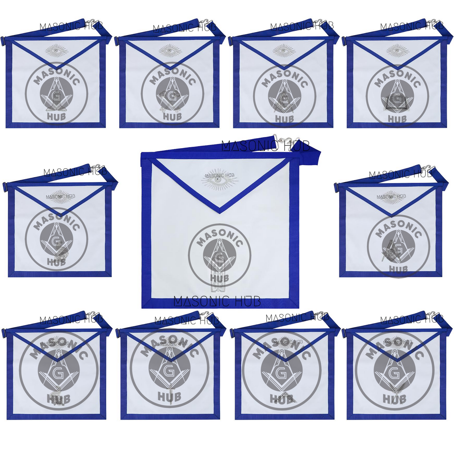 Texas Regulation Masonic Blue Lodge Officer Apron Set – 11-Piece Silver Embroidered Regalia with All-Seeing Eye