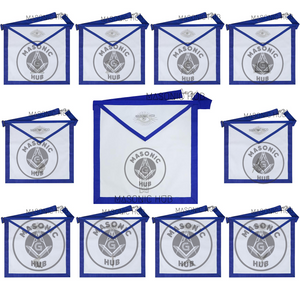 Texas Regulation Masonic Blue Lodge Officer Apron Set – 11-Piece Silver Embroidered Regalia with All-Seeing Eye Masonic Hub